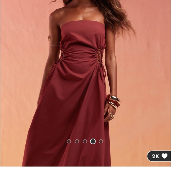 ASOS Design Bandeau midi with lattice detail waist in burgundy ; US 6 - Picture 4 of 6